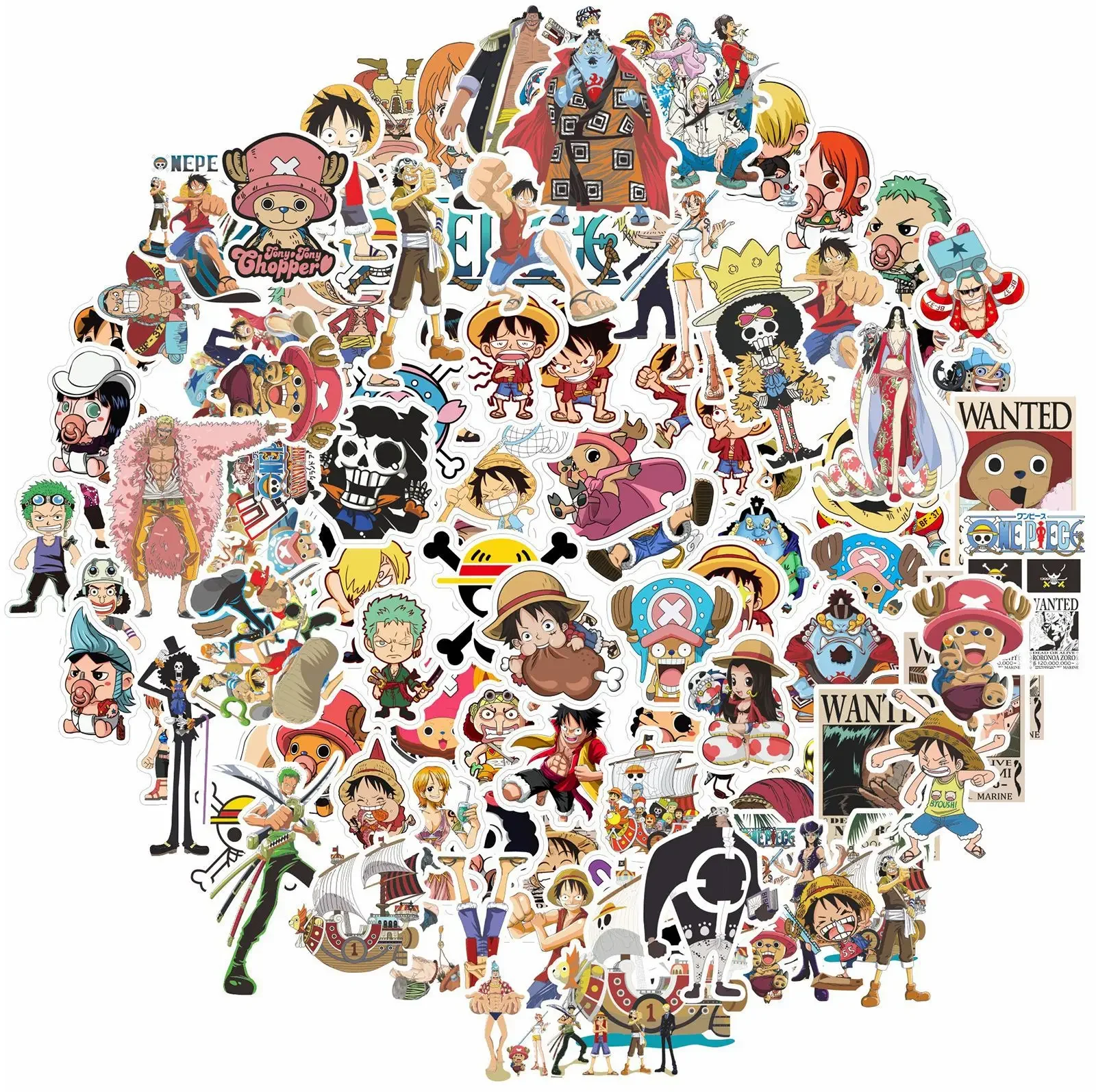 50/100pcs Anime One Piece Stickers Cartoon Water Cup Skateboard Hand Account DIY Cute Phone Waterproof Sticker Decal Kid Toy