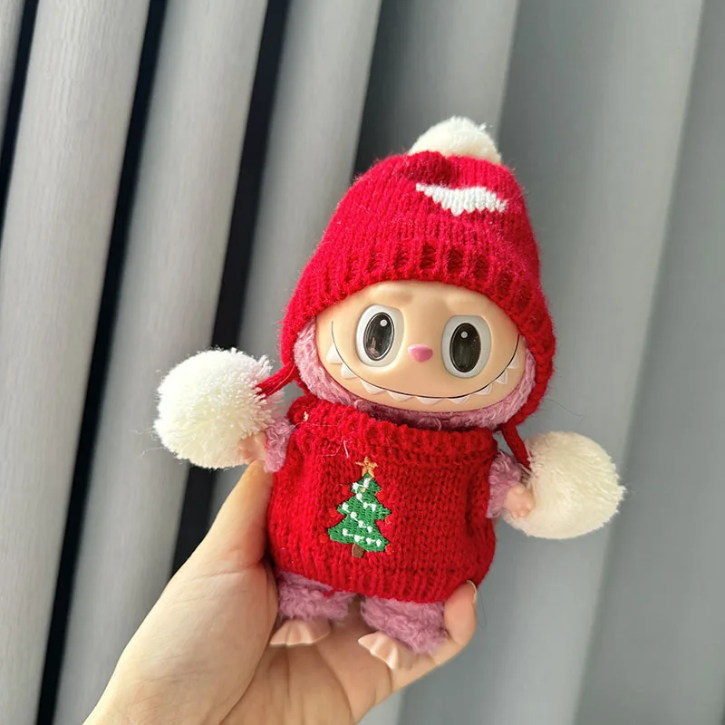 Mini roupas de boneca de pelúcia acessórios para coreia kpop labubu v2 ídolo sentar para baixo festa de natal biscoito homem amor chapéu roupas