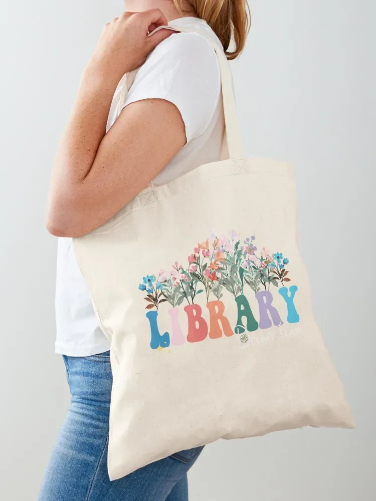 Dream Library Team Librarian Squad Reading Groovy flower Tote Bag Eco bag Large bags for women Bag