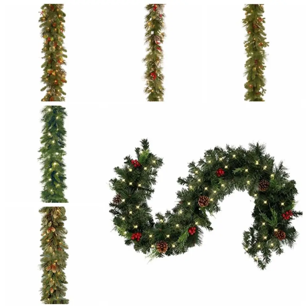 30 LED Lights Christmas Garland 180cm/6 Feet Pine Cone Berry Red Fruit Illuminated Rattan Green Bendable