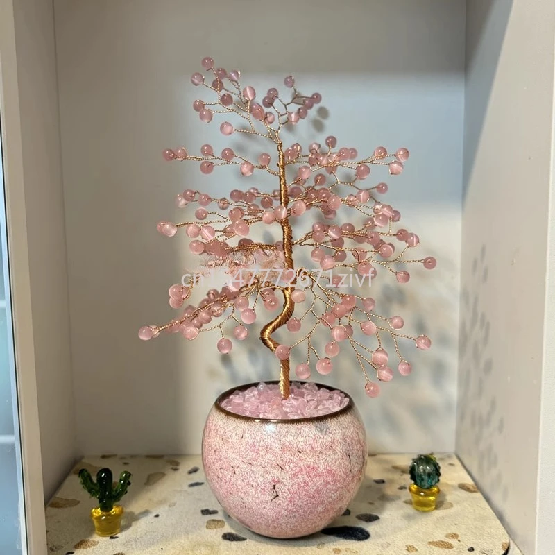 

Natural powder crystal opal yellow lucky tree peach blossom ornament wishing home living room entrance decoration gift
