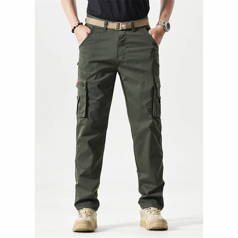 조수 남성용 카고 바지 멀티 포켓 캐주얼 바지 남성용 스트레이트 슬랙스 롱 바지 대형 36 38 바지 블랙 카키