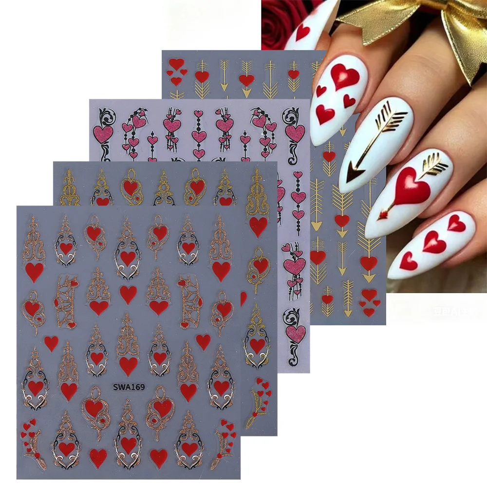 1/4 قطعة ثلاثية الأبعاد عيد الحب القلب مسمار ملصقا البرنز الحلو الحب القلب مسمار ملصقات فنية ذاتية اللصق الأحمر القلب مانيكير لوازم #3