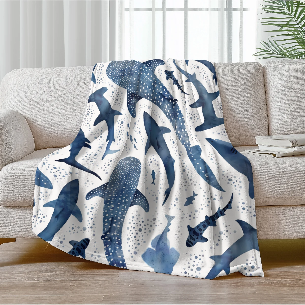 1pc Shark Print Nap Blanket Flannel Blanket Suitable For Sofas Beds Cars Rooms Offices Camping Exquisite Gift Blankets