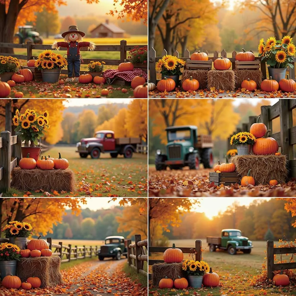 

MOON.QG Thanksgiving Backdrop Photography Farm Pumpkin Scarecrow Photocall Background Children Photo Studio Photocall Props