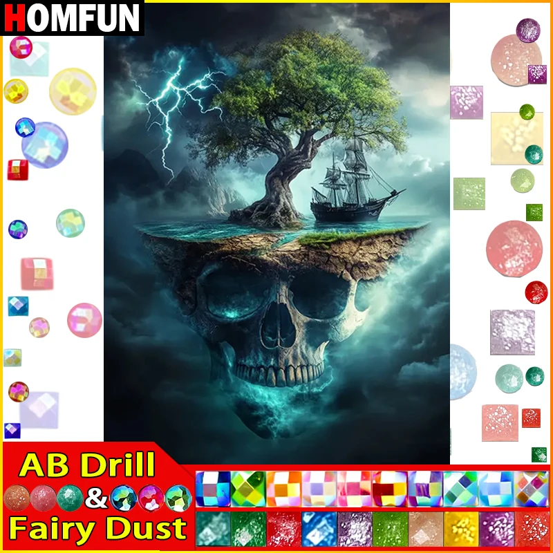 

HOMFUN сказочная пыль AB Стразы живопись кристалл декор Diy алмазная живопись «пейзаж дерево череп» 3D шаблон Алмазная вышивка