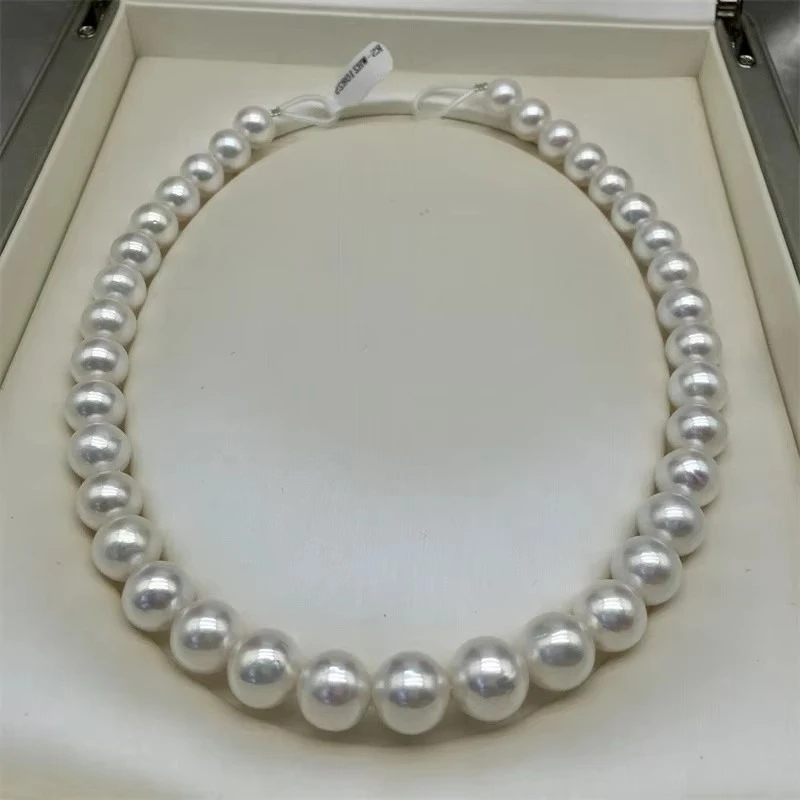 Charming 18"11-13mm Natural White Genuine Round Necklace Women Jewelry 925 Sterling Silver