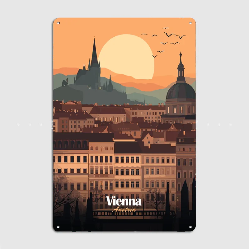 Vienna Cityscape Sunset Travel Scenery Posters Retro Garage Club Bar Indoor Wall Vintage Poster Room Decoration Home Decor