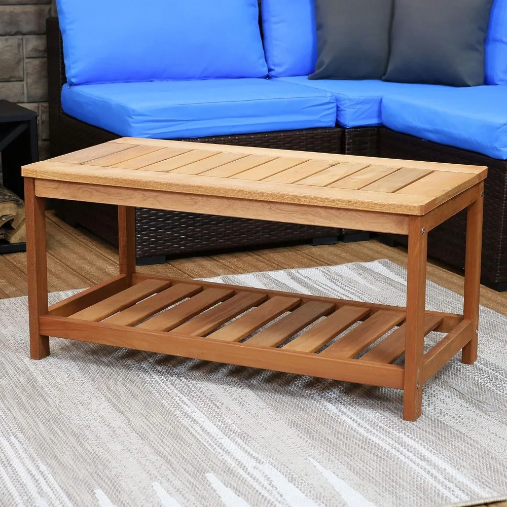 Teak Outdoor Coffee Table for Patio - Coffee Table for Outside or Patio - Rectangle - 35 Inch