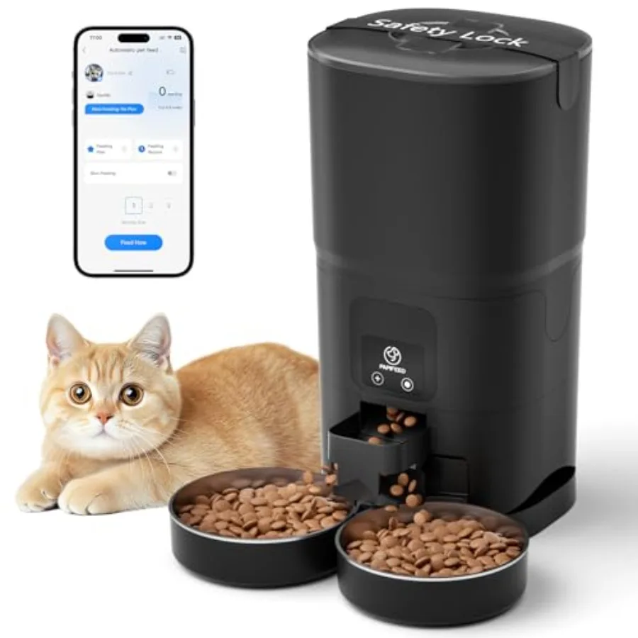 

Автоматическая кормушка для кошек на 2 кошки, 2.4G WiFi, с управлением через приложение, 7 л, медленная подача корма, 2 миски из нержавеющей стали