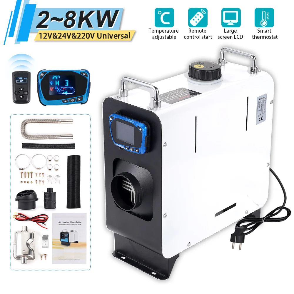 New Car Heater three-in-one White Bluetooth vertical Diesel Air Heater 2-8KW 12V/24V/220V Control Truck Boat Bus RV Trailer