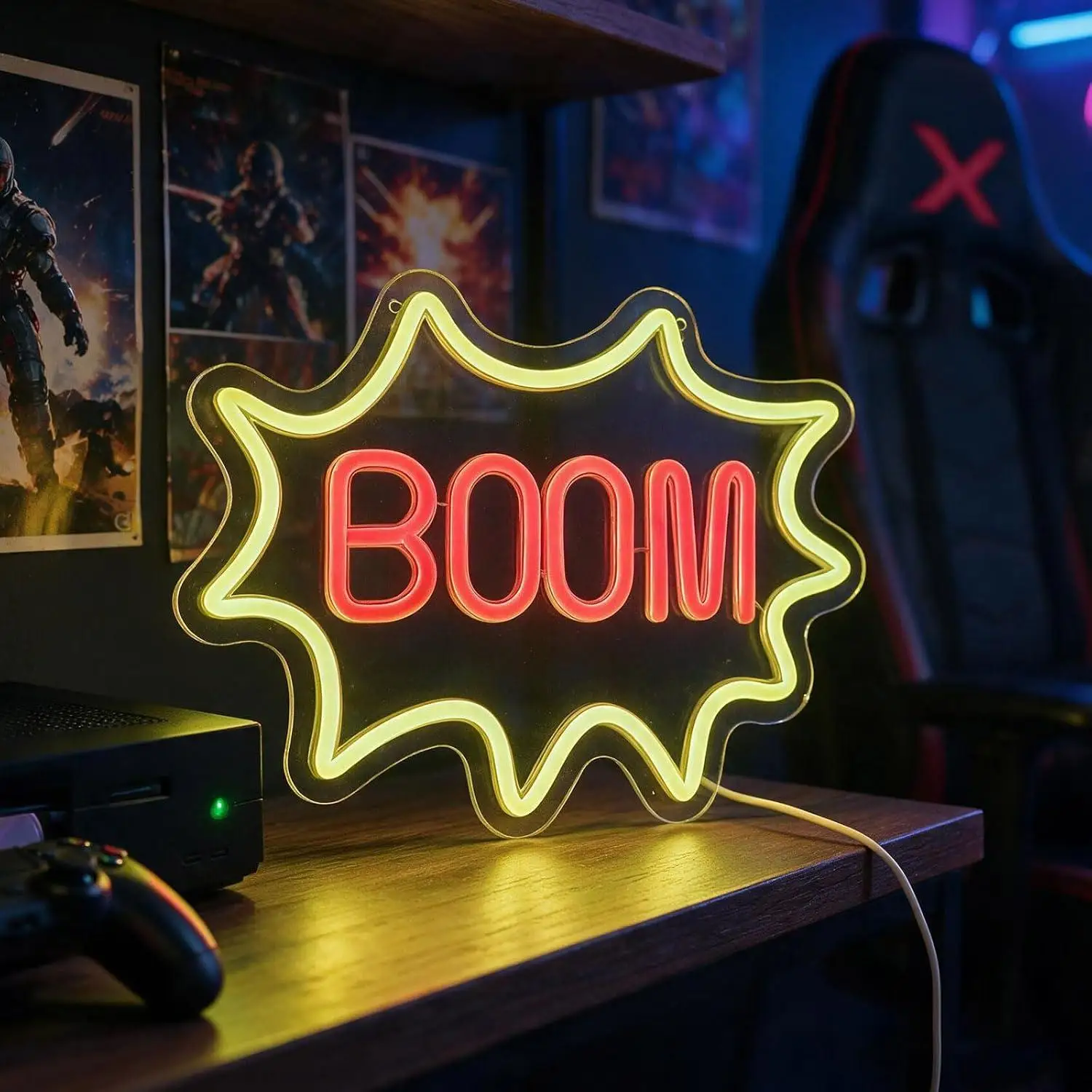 BOOM Comic Style Neon Sign USB Powered LED Dimmable Neon Lights For Game Room Bedroom Shop Wall Hanging Art Decor Night Light