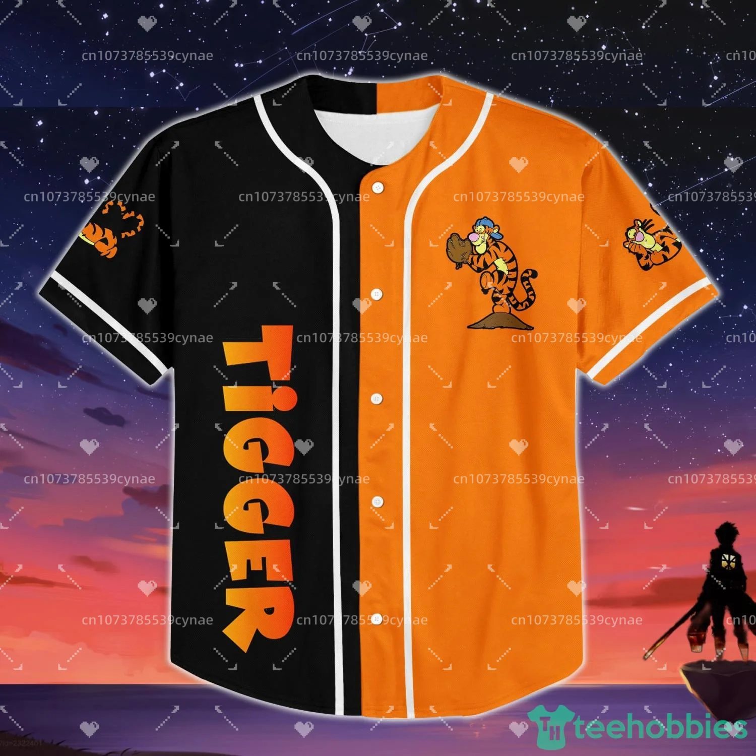 Disney Tigger  Baseball Jersey Tigger Winnie The Pooh Black Orange Disney Unisex Cartoon Graphic Casual Outfits