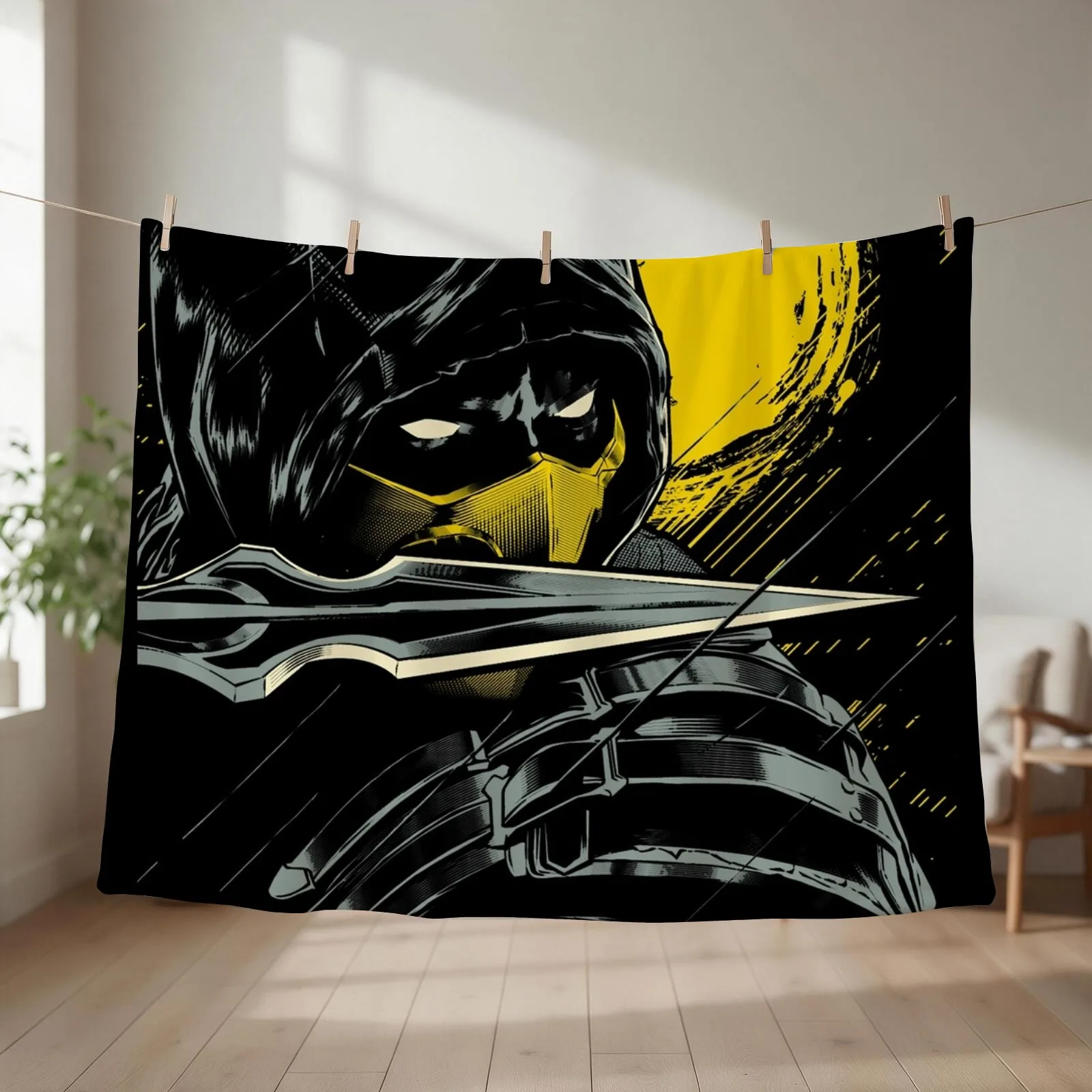Mortal Kombat Scorpion Serious Ninja Throw Blanket couch cozy soft plush fuzzy picnic outdoor blanket