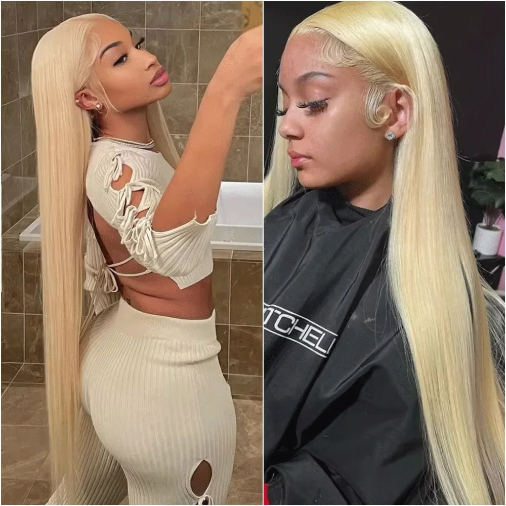 

200% Density 613 Blonde Lace Front Bone Straight Wig 13x6 HD Lace 100% Human Hair Pre Plucked Frontal Wigs For Women 36 40 Inch