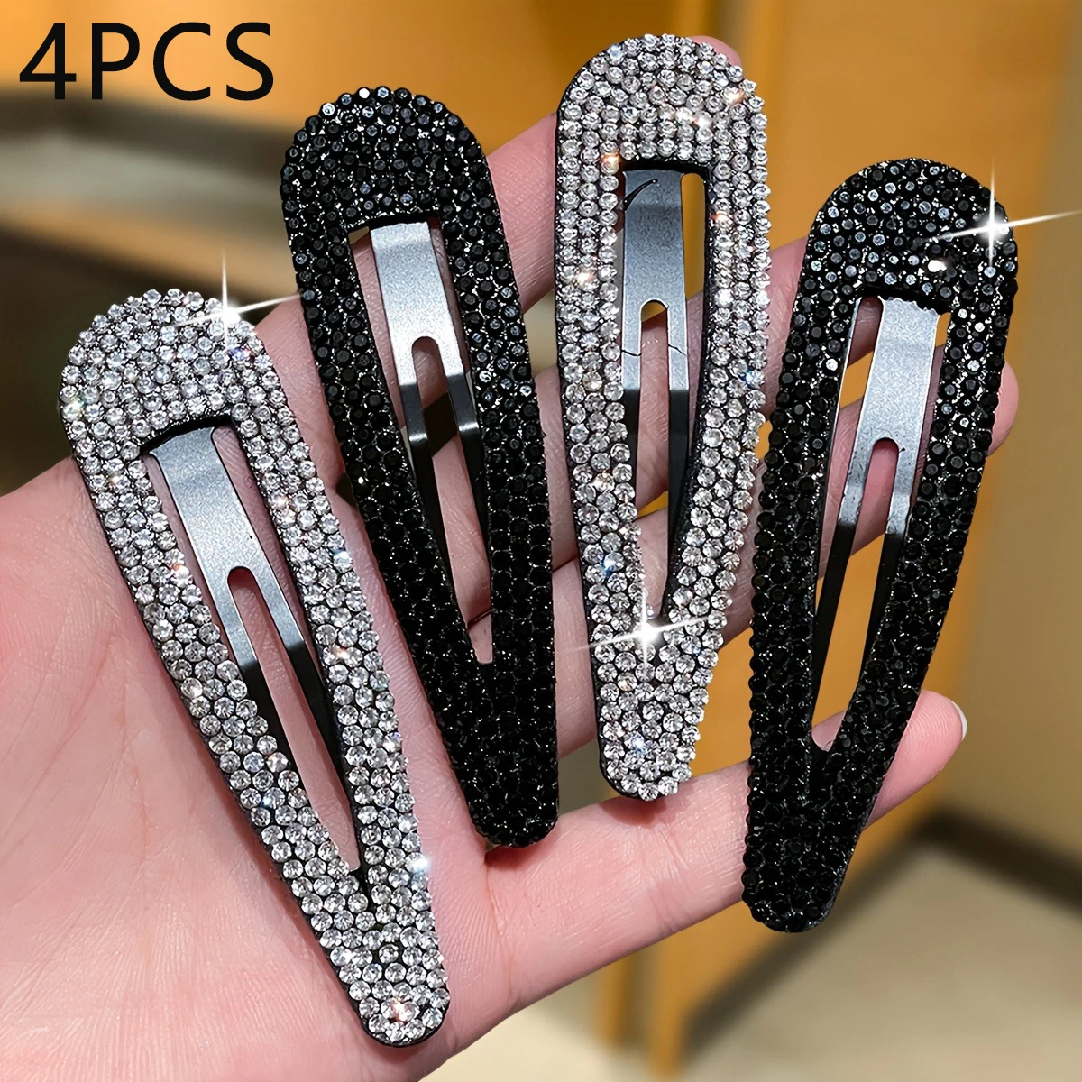 4Pcs Luxurious Elegant Full Rhinestone Water Drop BB Clips Shiny Premium Bangs Side Clips Versatile Daily Women Hair Accessory