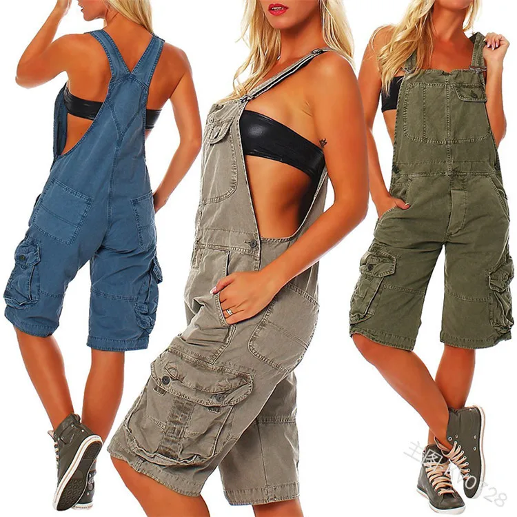 VOLALO 2024 Shoulders Pocket Overall Tooling Leisure Women's Jeans Women Girl Washed Denim Jumpsuit Ladies Casual Jean Rompers