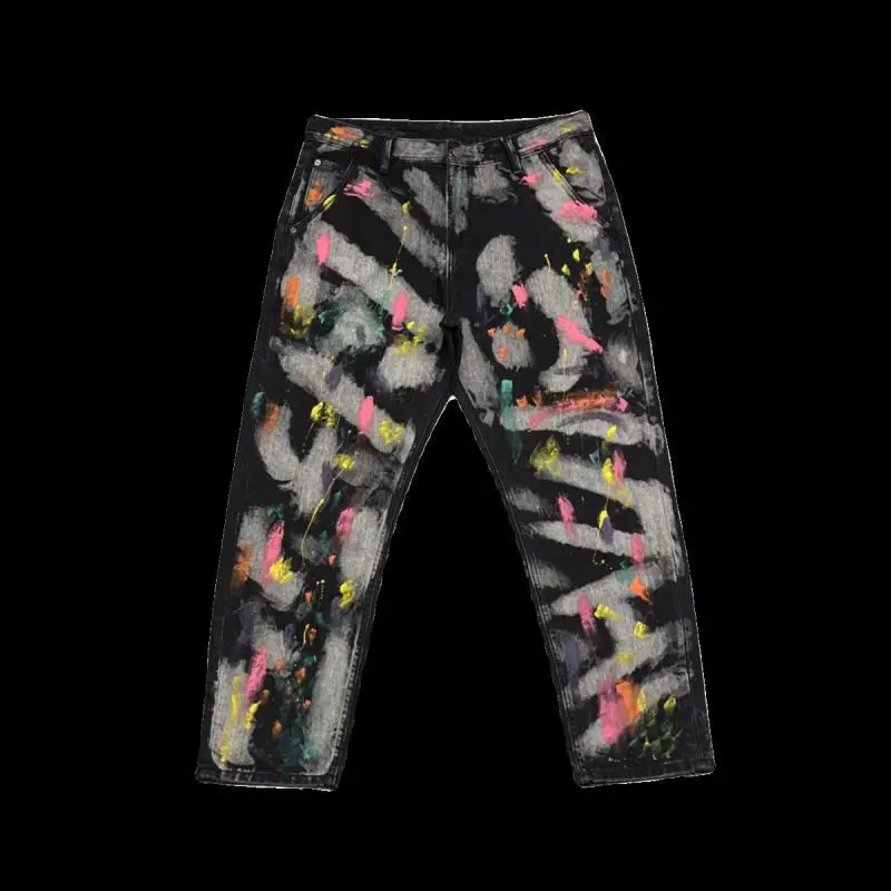 شخصية رسمت الكتابة على الجدران الطباعة صالح مستقيم الجينز الرجال فضفاض مايكرو مدبب بنطلون شارع العليا المألوف Ruoshuai