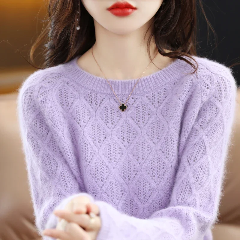 

Autumn and Winter 2022 New Women's Sweater 100% Mink Cashmere O-Neck Knitted Pullover Korean Fashion Soft Women's Top