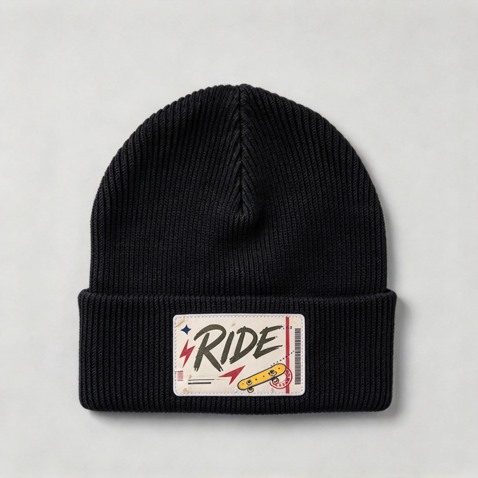 Custom Name RIDE Skateboard Knitted Beanie Hat for Men Women Vintage Patch Winter Warm Skull Cap Hip Hop Streetwear Cuffed Beani