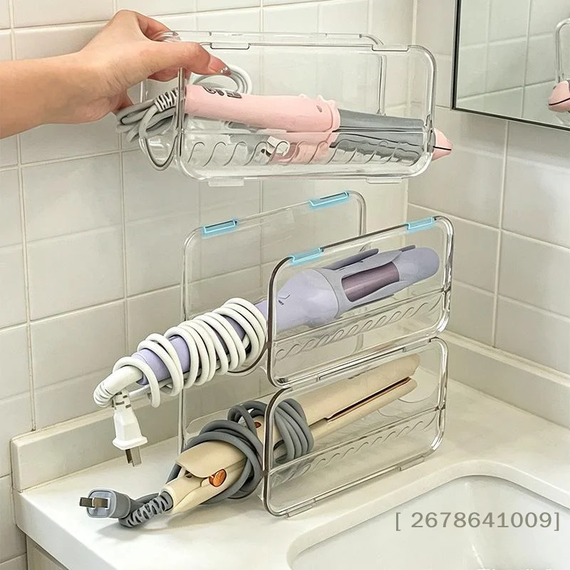 ⚑ Transparentes Aufbewahrungsregal für Haarstyling-Tools, stapelbar, für Lockenstab und Glätteisen, für Badezimmer-Waschtisch