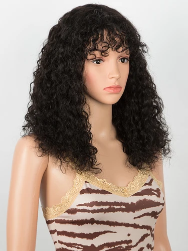 Imagen 2 del producto Lekker liquidación negro 16 pulgadas Afro rizado 100% pelucas de cabello humano para mujeres cabello Remy brasileño máquina completa hecha sin pegamento pelucas