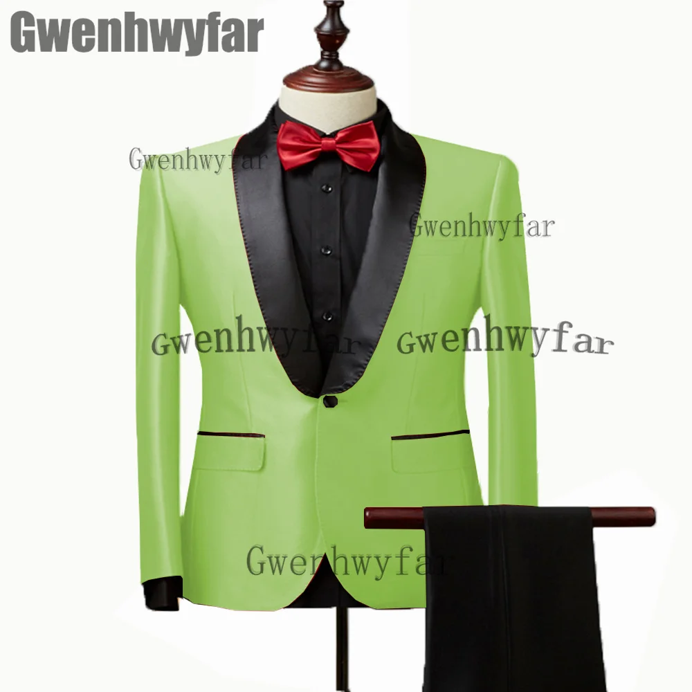 

Gwenhwyfar Luxury Men's Green Blazer Set Slim Full Men's Suit Business Style Costumes Tailcoat Casual Costume Homme(Jacket+Pant)