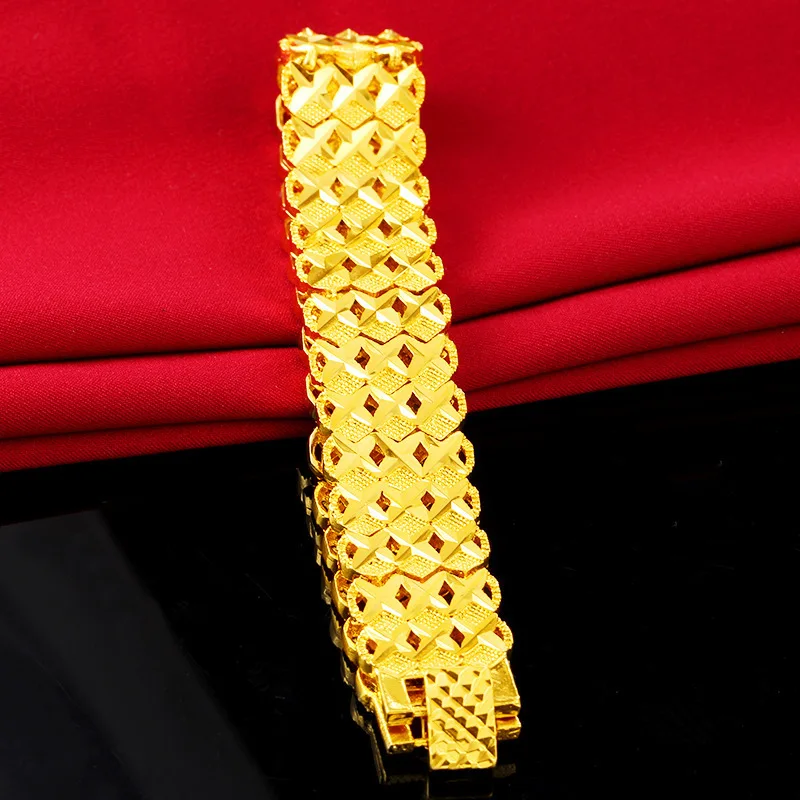 

Men's 24K Gold AU999 15.5mm Watch Chain Bracelet | Ancient-hammered with coin texture, authoritative for business