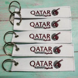 MiFaViPa 5 PCs White QATAR Emirates Airlines Keychain Embroidery Fashion Aviation Key Chain for Men Gift Flight Crew Luggage Tag
