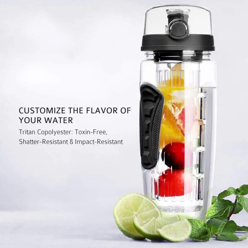 Leak-proof Water Bottle Beach Water Bottle with Silicone Seal 960ml Fruit Infuser Water Bottle with Strainer Spout for Cycling