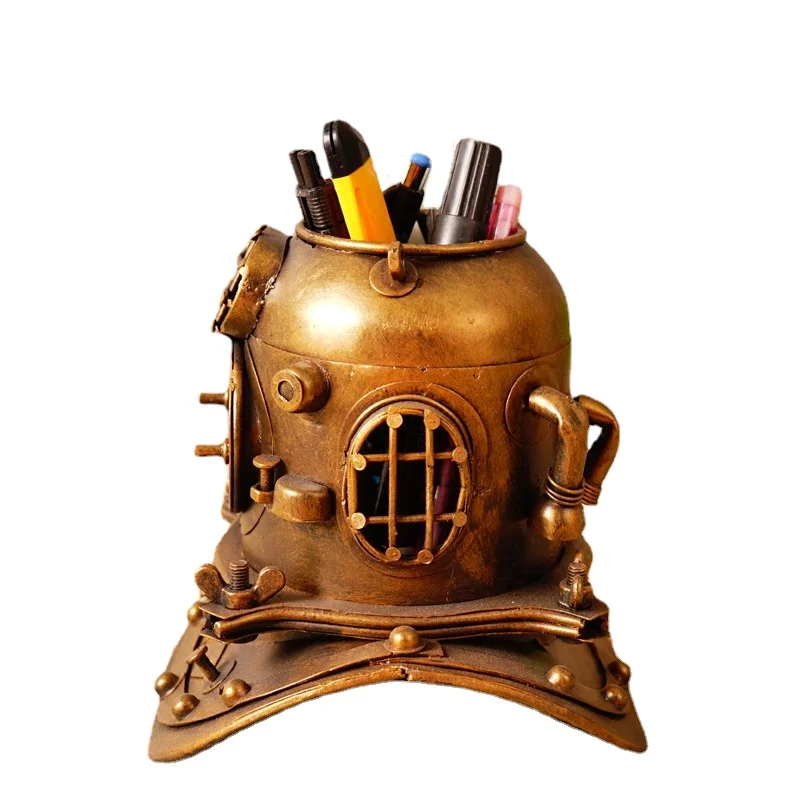 

Retro Industrial Style Iron Model Decoration Steampunk Diving Helmet Pen Holder Artistic Sense Soft Furnishings Personality