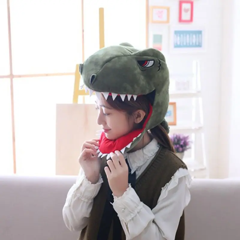 Máscara japonesa con gorro dinosaurio dibujos animados para adultos y niños, accesorios para fiesta Halloween