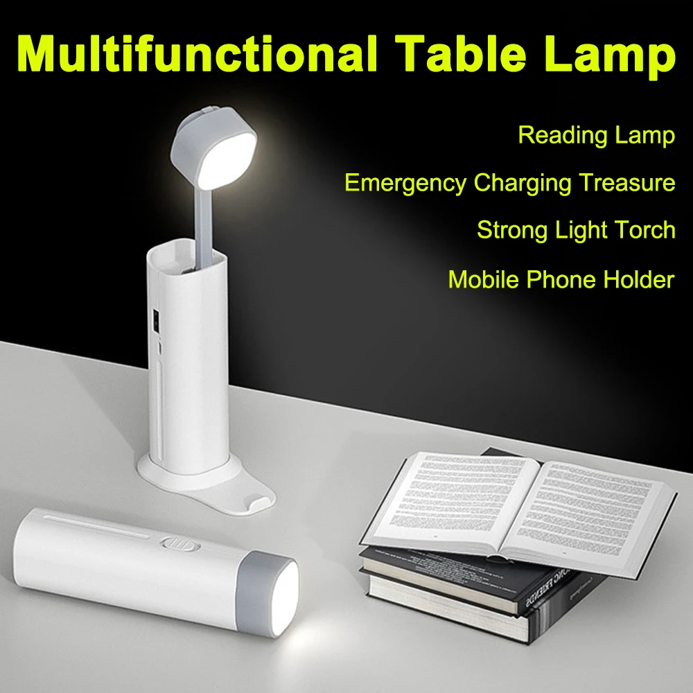 Eye Protection Desk Lamp Power Bank Phone Holder 1200mAh Rechargeable Reading Light Dimmable Outdoor Camping Portable Lanterns