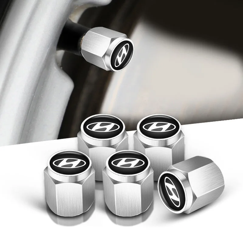 5Pc Car Logo Wheel Tire Styling Tire Valve Air Nut Cover Accessory For Hyundai Tucson Solaris I30 Creta Ix35 I40 IX20 Veloster - view 2