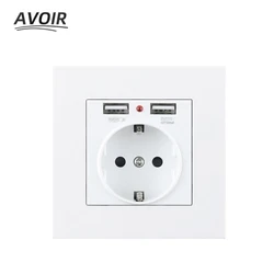 Avoir EU Electrical Sockets PC Plastic Power Socket With USB 5V 2A Dual Usb Wall Plug Electrical Outlets Socket 86*86mm 16A 220V