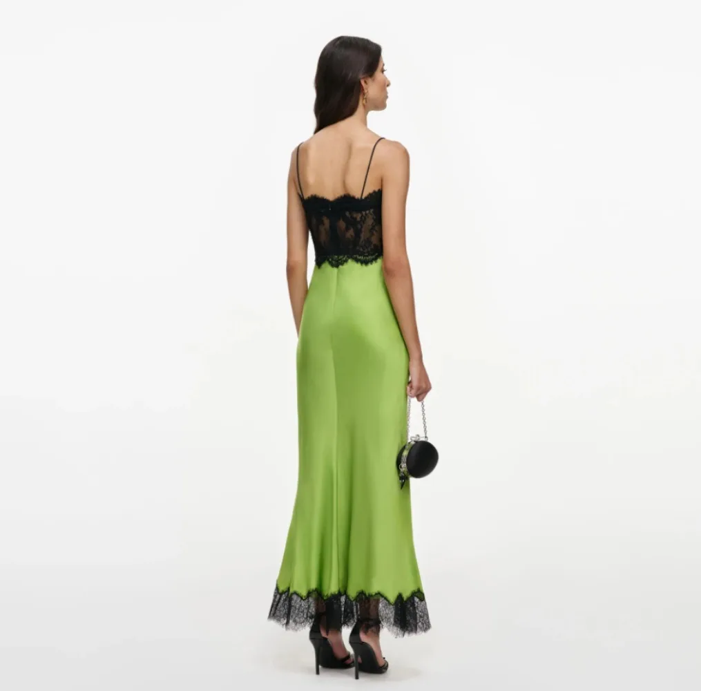 Fashion Contrast Color Mermaid Ankle Length Sleeveless Prom Gown Evening Dress Customized Women Spaghetti Strap Party Dress New