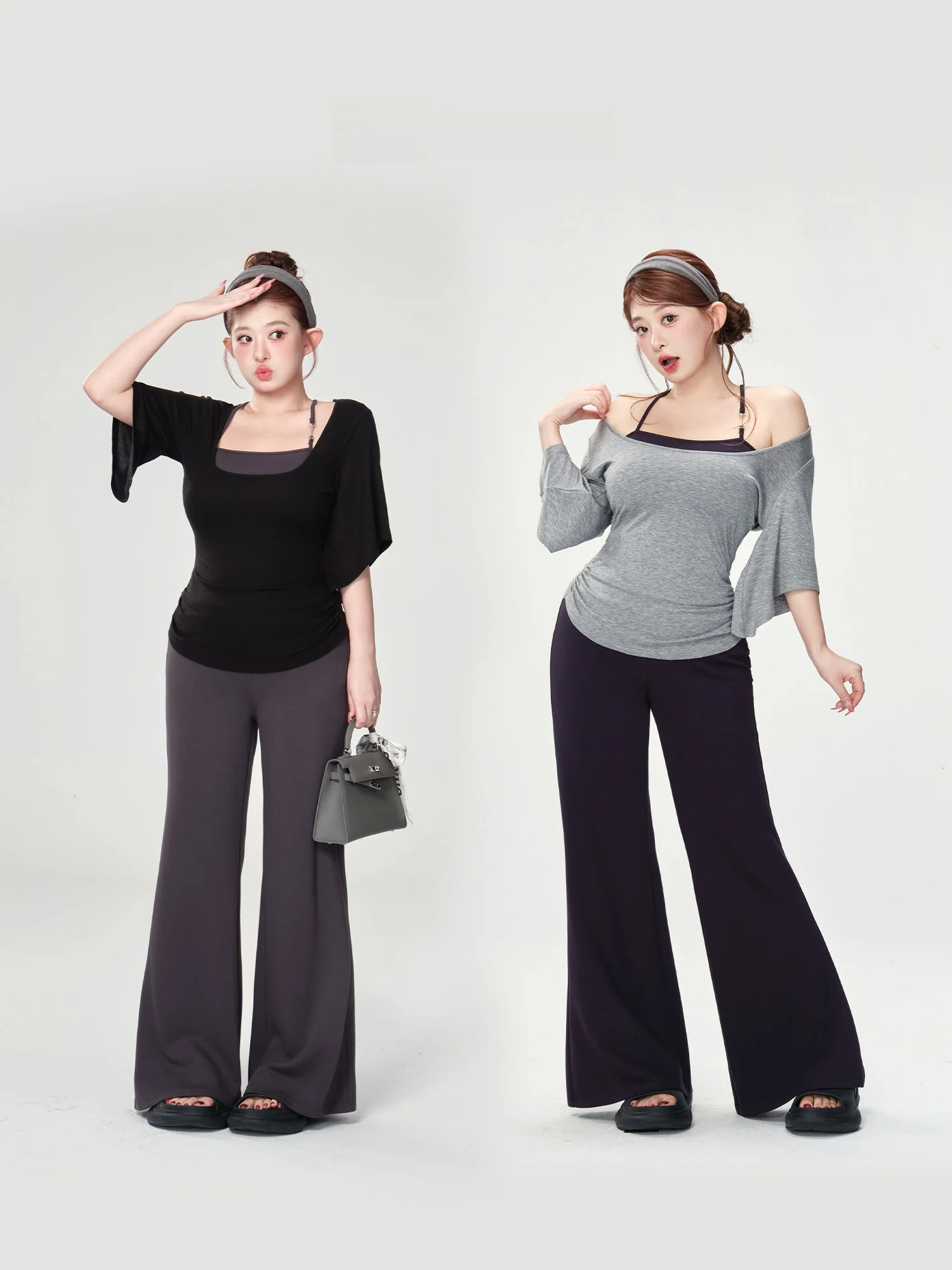 

Stylish Slim Fit Top And Wide Leg Pants Women's Summer Fashion Set Beautiful Korean Style Casual Wear Three Piece Ensemble