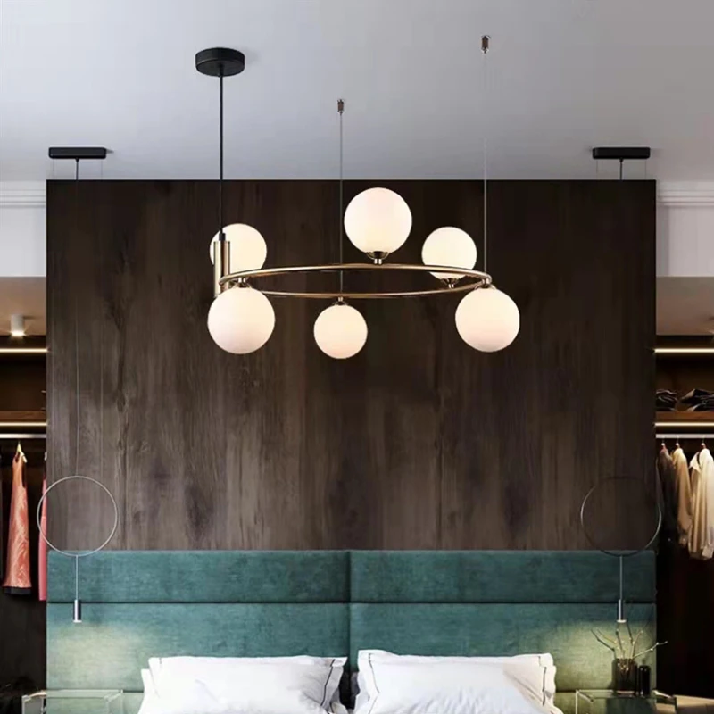 Modern Magic Bean Glass Chandelier Nordic ring ball pendant lamp for living room bedroom black gold Hanging lighting Home Decor