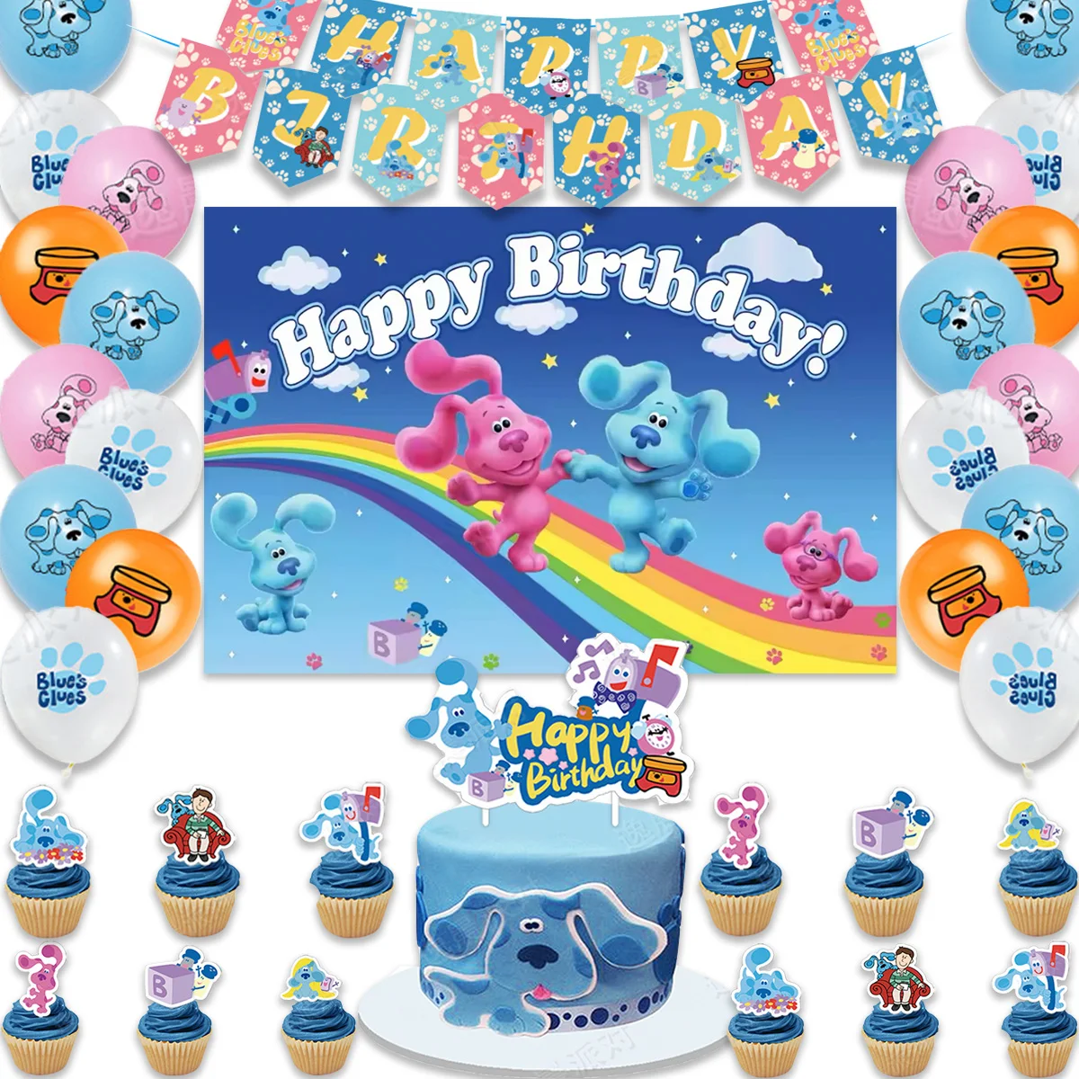 

Umi Blues Clues Children's Birthday Party Supplies Decor Pink Dogs Balloon Banner Backdrop Cupcake Topper Kids Baby Shower Gifts