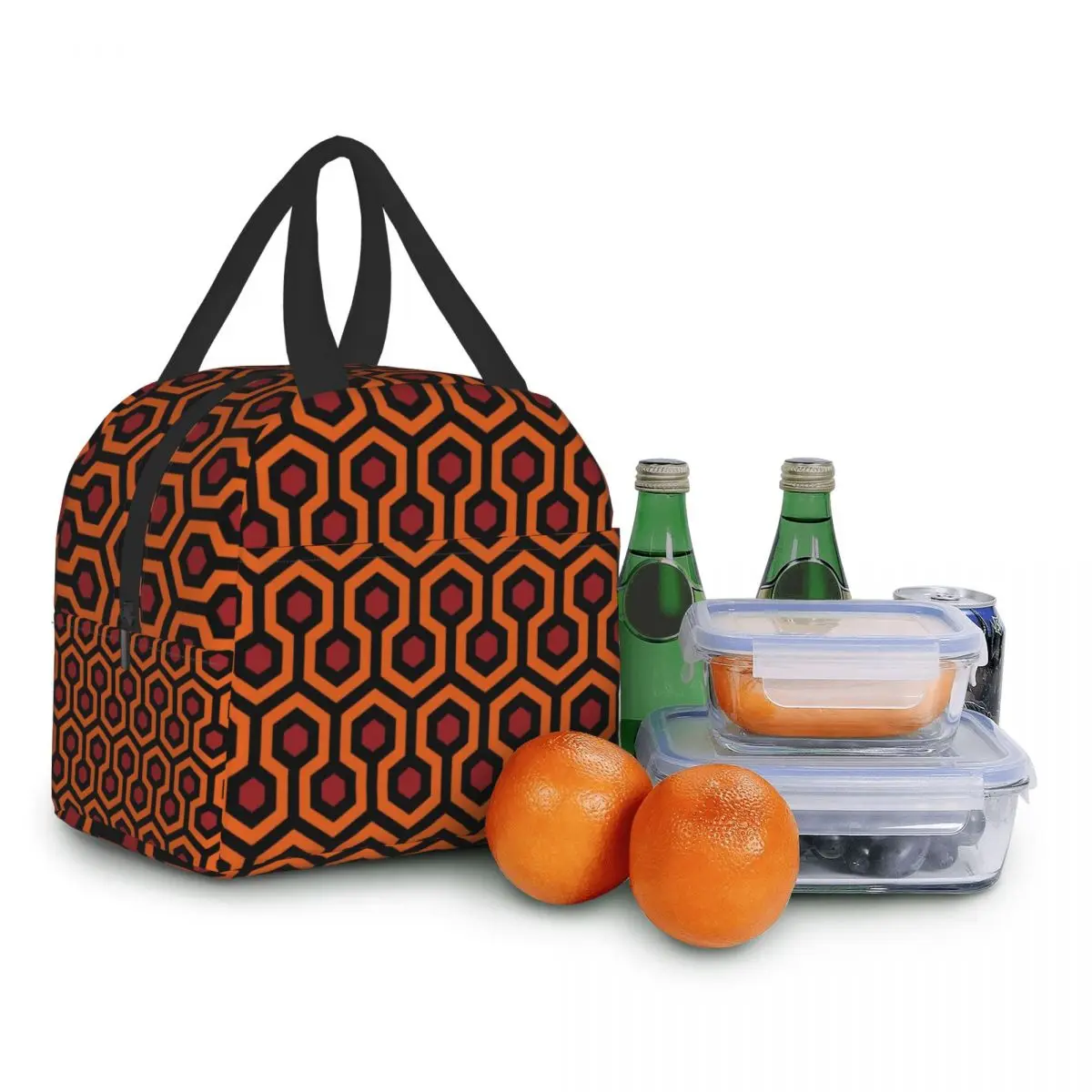 Oranje Glanzende Zeshoeken Tapijt Geïsoleerde Lunch Tassen Voor Vrouwen Kinderen School Vintage Geometrische Thermische Koeler Bento Box