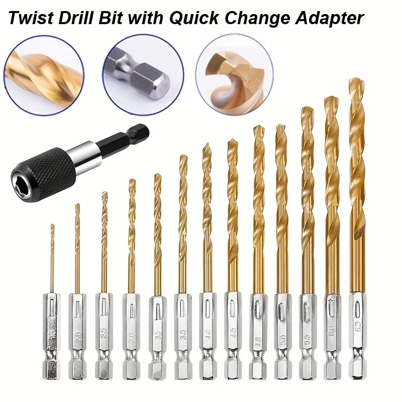 

13Pcs set Screwdriver Twist Drill Bit 1/4 Hex Shank HSS High Speed Steel Titanium Coated Drill Bit Set 1.5-6.5mm Power Tools