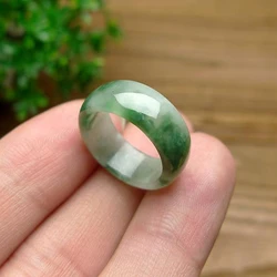 Green Jade Ring Natural Gemstone Jadeite Crafts Jewelry Carved Charm Amulet Fashion Chinese Gifts