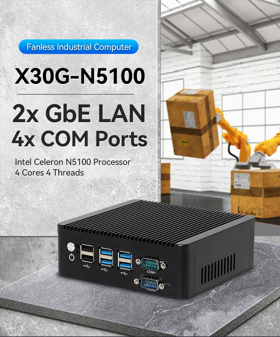 Intel Celeron N5100 Fanless Industriële Mini Pc 4x Com Rs232 Rs485 Dual Gigabit Ethenet Embedded 4G Iot Barebone Windows Linux