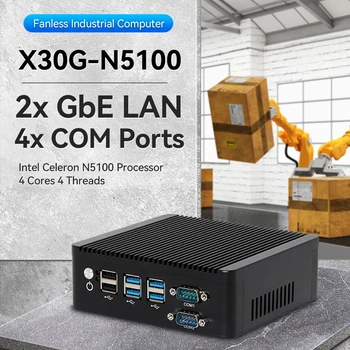 Intel Celeron Fanless Fanless Industrial Mini PC 4x COM RS232 RS485 Dual Gigabit Ethenet Embedded 4G IoT Barebone Windows Linux