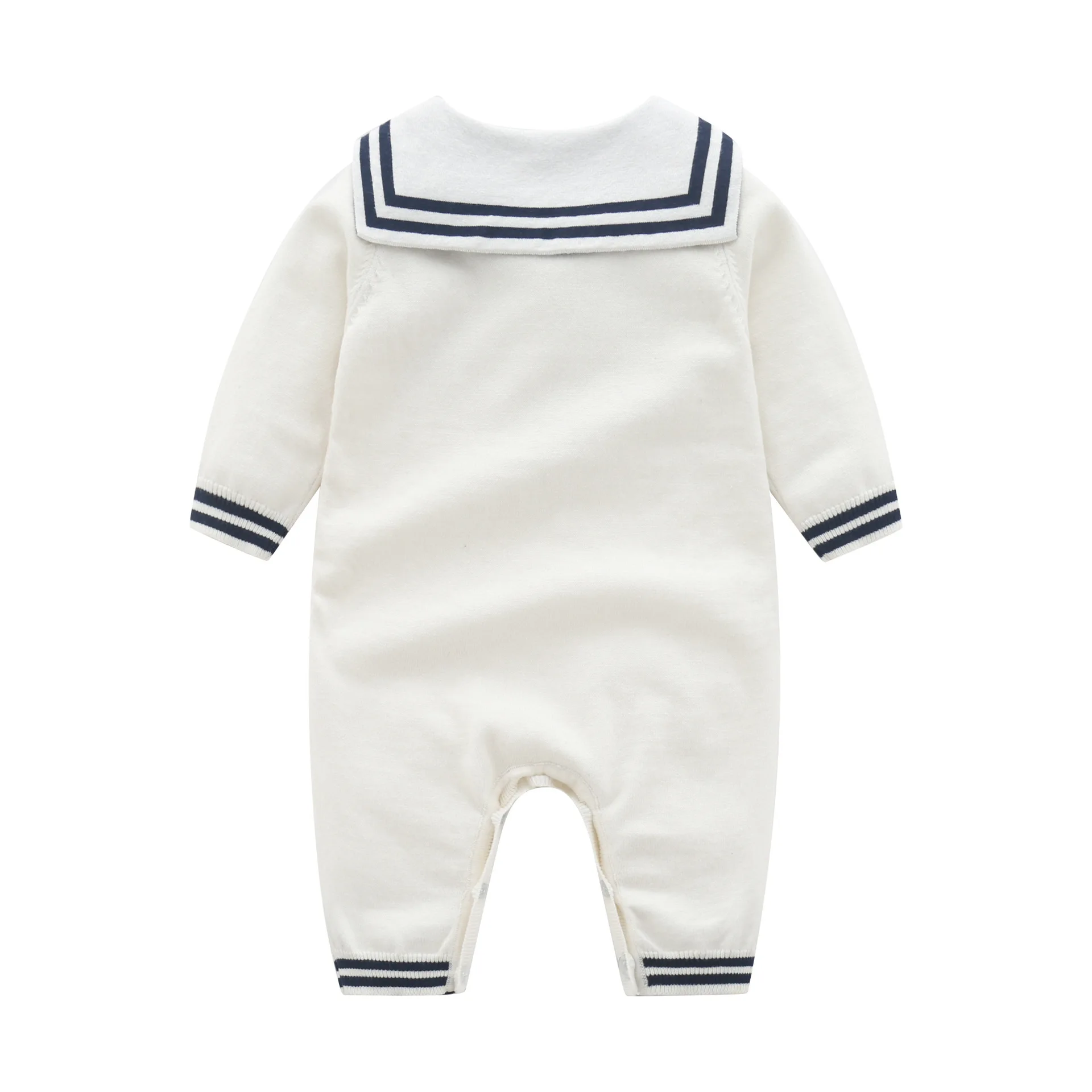 Fashion Baby Boys Sailor Rompers Autumn White Long Sleeve Newborn Infant Cotton Knitted Jumpsuits Outfits Winter Toddler Clothes