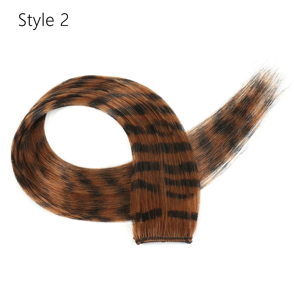 Nowe doczepiane włosy z kolorowymi pasemkami w paski, proste, 18 cali, syntetyczne peruki, treski dla dziewcząt.