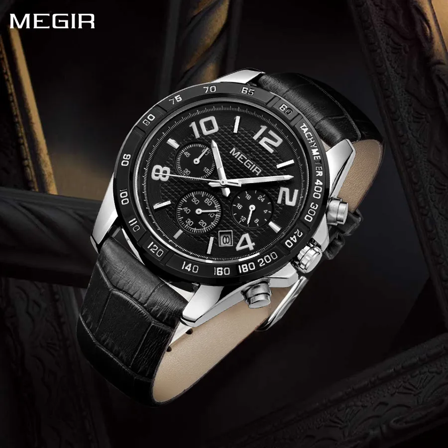 

MEGIR Men Watch Top Brand Luxury Quartz Watches Waterproof Calendar Sport Wristwatch Leather Man Clock Chronograph Reloj Hombre