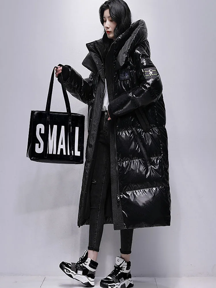 Glossy Coat Winter Clothes Woman Long Black Puffer Jacket Oversized Women Feather Parka Hooded Down Jacket Down Big Coat