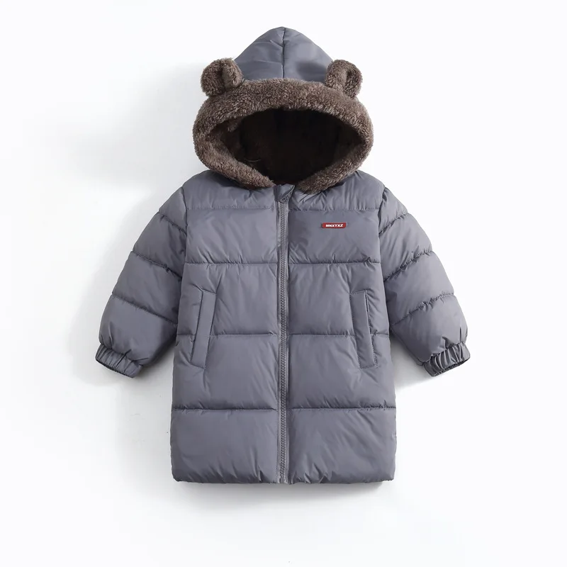 Neue doppelseitige Winter-Daunenjacke für Kinder, Jungen und Mädchen, mittellanger warme Mantel mit Bärenohren-Kapuze. – Detail 6