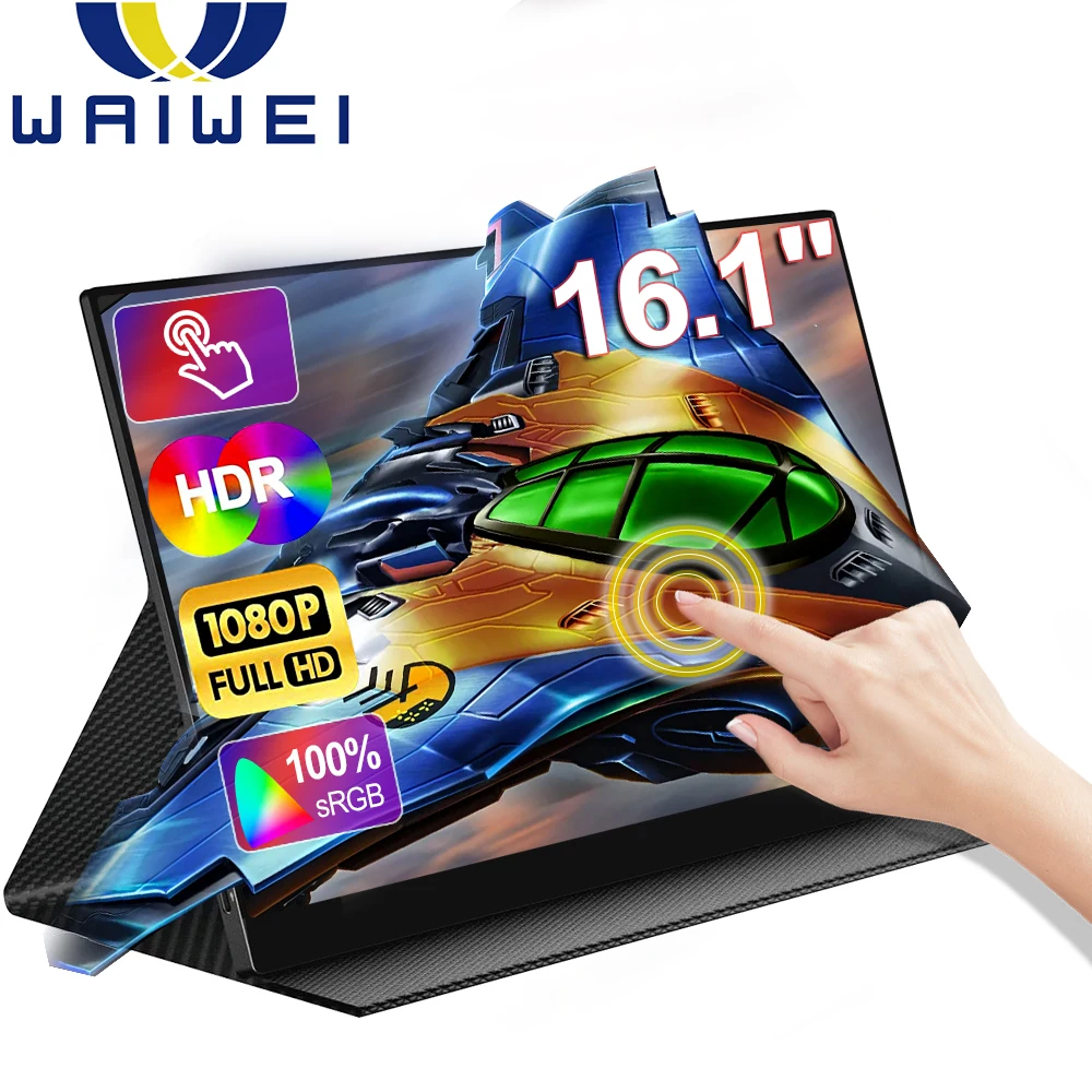 

Waiwei 16 inch Touch Portable Monitor FHD 1920*1080 Travel Gaming Display Screen for Laptop Phone Switch ps4 ps5 XboX MacBook PC